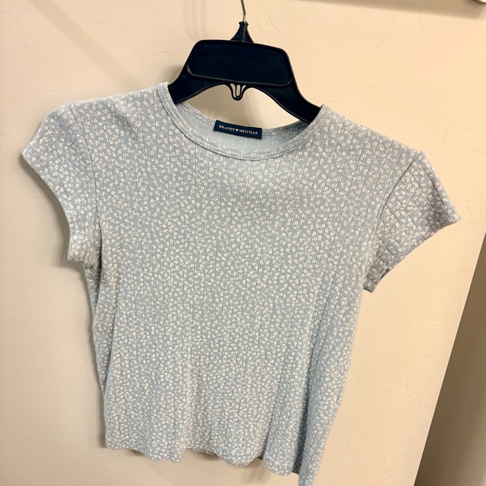 Brandy Melville Light Blue Floral Tee